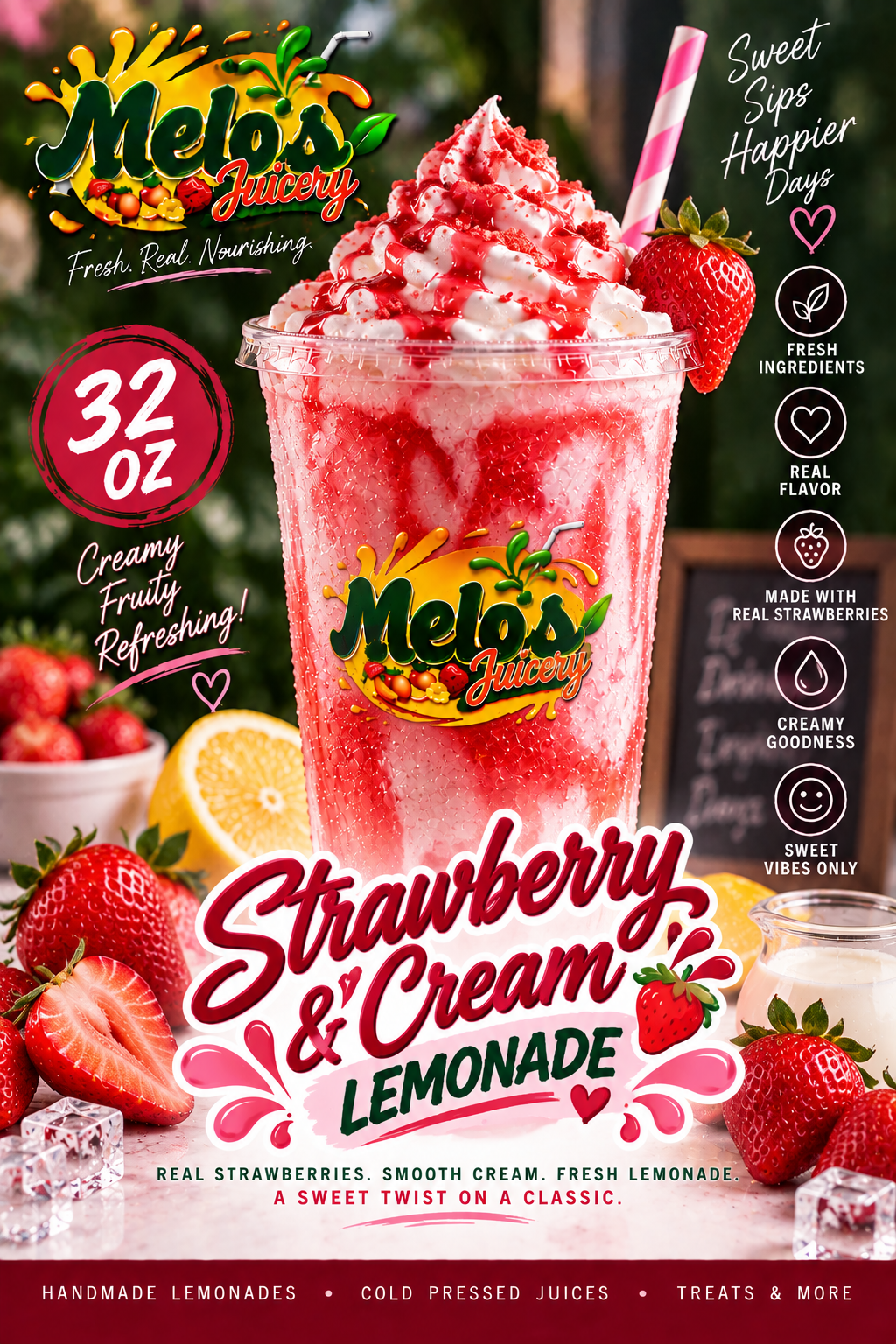 32OZ STRAWBERRY AND CREAM LEMONADE